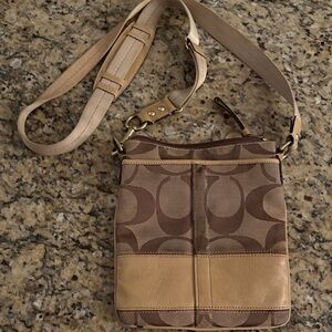 Coach Signature Brown and Tan Crossbody Bag